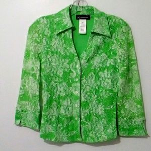 INC green floral button down shirt